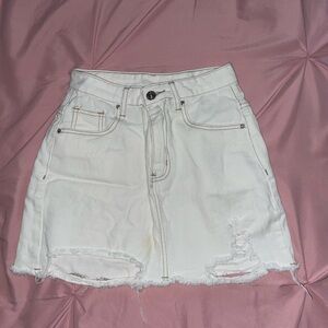 Distressed Raw Hem Denim Skirt